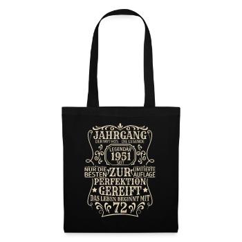 Geburtstagsgeschenk Geboren 1951 72 Jahre - Stoffbeutel - Schwarz - Vorne