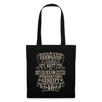 Geburtstagsgeschenk Geboren 1977 46 Jahre - Stoffbeutel - Schwarz - Vorne