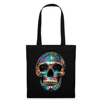 Skull, metallic, sequins, rivets, gold, silver - Tote Bag - black - Front