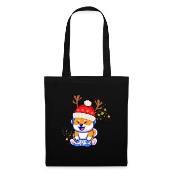 Shiba Ina mit Weihnachtsmütze - Stoffbeutel - Schwarz - Vorne