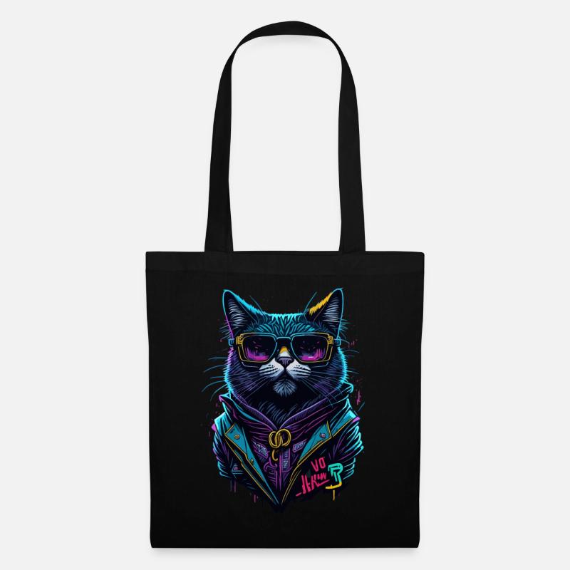 Cyber cool Cat - Stoffbeutel - Schwarz