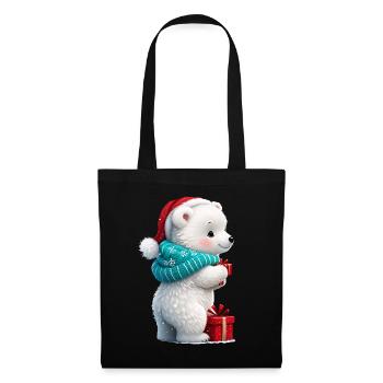 Cute little bear with Christmas hat and gift. - Tote Bag - black - Front