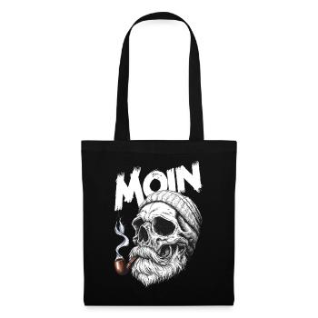 Moin Skull Totenkopf Pfeife Hamburg Plattdeutsch - Stoffbeutel - Schwarz - Vorne