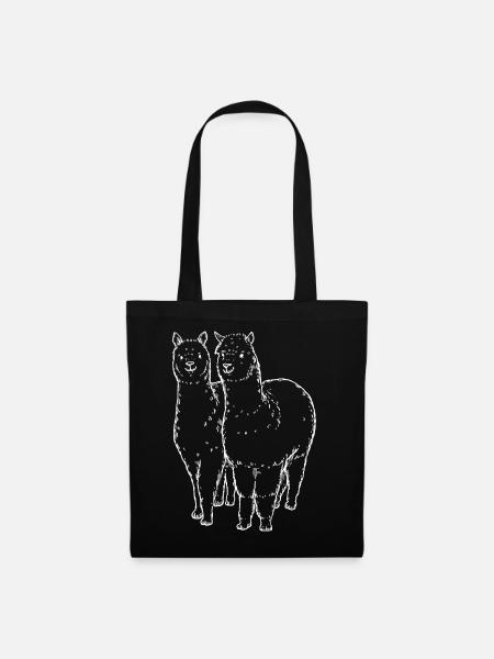 Dessin de lignes de deux lamas alpagas - Sac en tissu - noir