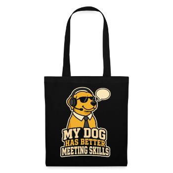 Hund mit Headset – lustiger Meeting Spruch - Stoffbeutel - Schwarz - Vorne