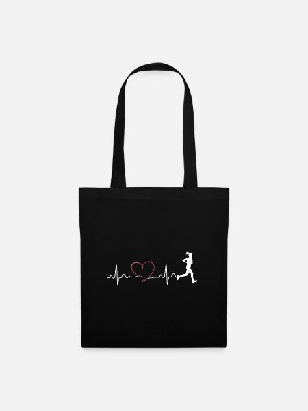Läuferin Joggen Joggerin Pulsfrequenz Geschenk - Stoffbeutel - Schwarz