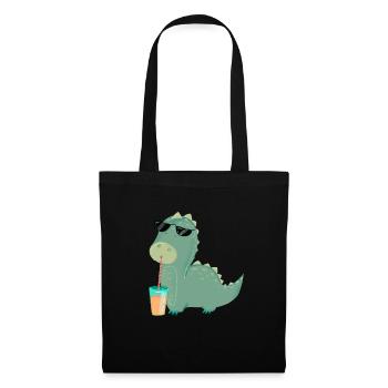 Cooler Dinosaurier mit Sonnenbrille und Cocktail - Stoffbeutel - Schwarz - Vorne