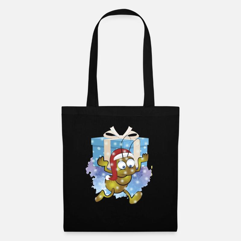 Ameise mit Weihnachtsmannmütze mit Geschenk - Stoffbeutel - Schwarz