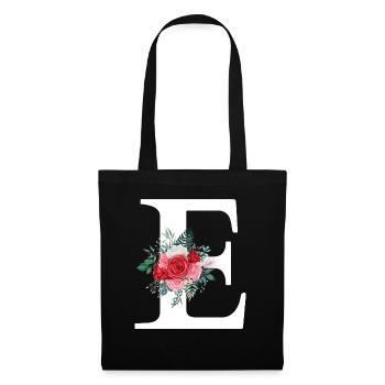 Lettre e floral rouge - Sac en tissu - noir - Devant