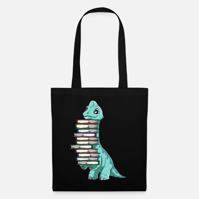 Dinosaurier Bücher Dino Lesen Langhals - Stoffbeutel - Schwarz