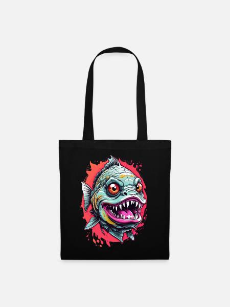 Piranha Fisch - Cool & Gefährlich - Stoffbeutel - Schwarz