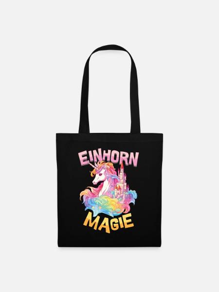 Einhorn Magie Regenbogen Schloss Bunt Fantasie - Stoffbeutel - Schwarz