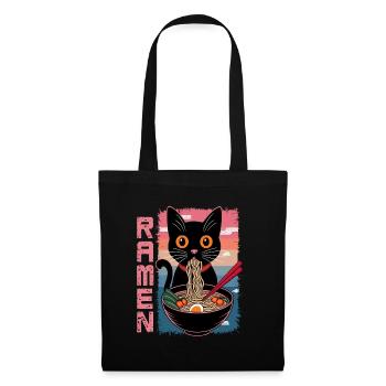 Hungrige Katze Ramen Fan Suppe Nudeln Manga Anime - Stoffbeutel - Schwarz - Vorne