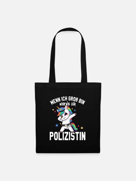 Wenn ich gross bin werde ich Polizistin Einhorn - Stoffbeutel - Schwarz