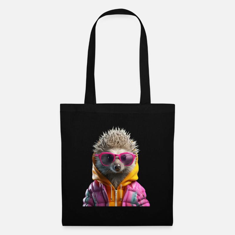 Igel mit Sonnenbrille Bunt Cooler Igel Waldtier - Stoffbeutel - Schwarz