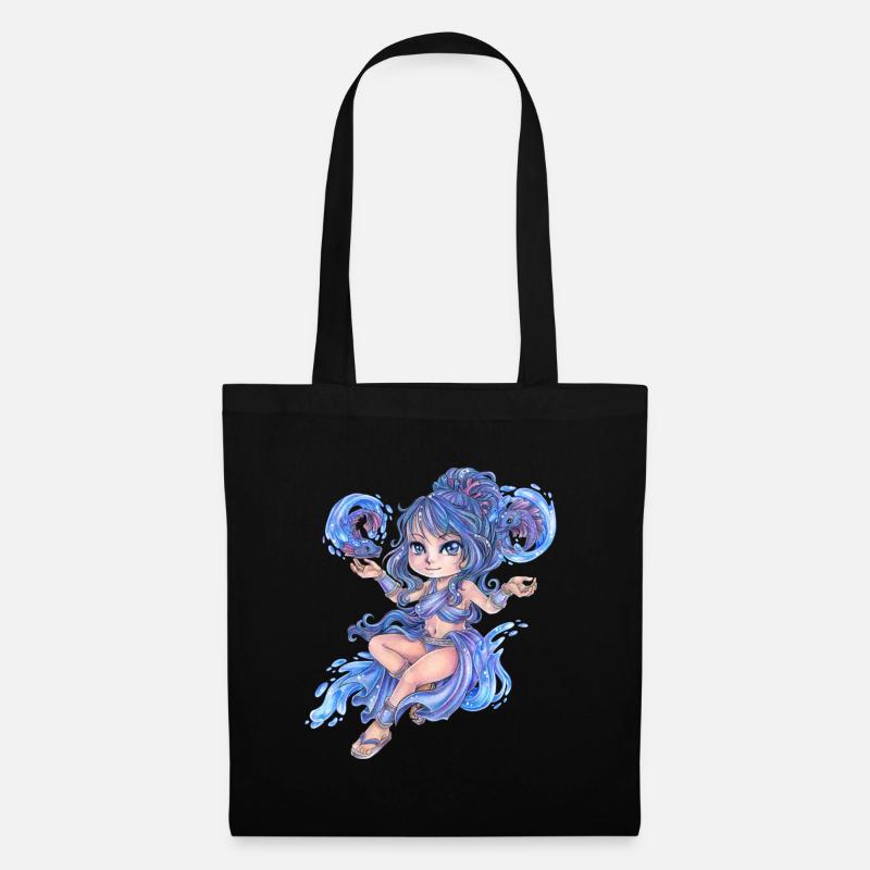 Niedlicher Chibi Wasser Fee Elfe Nymphe Mangastil - Stoffbeutel - Schwarz