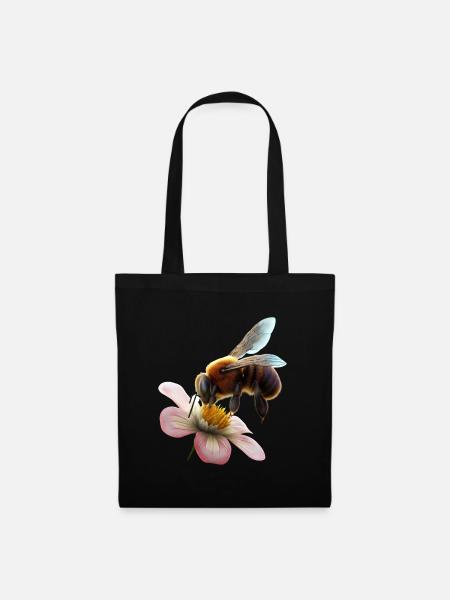 Biene auf Blume - Stoffbeutel - Schwarz