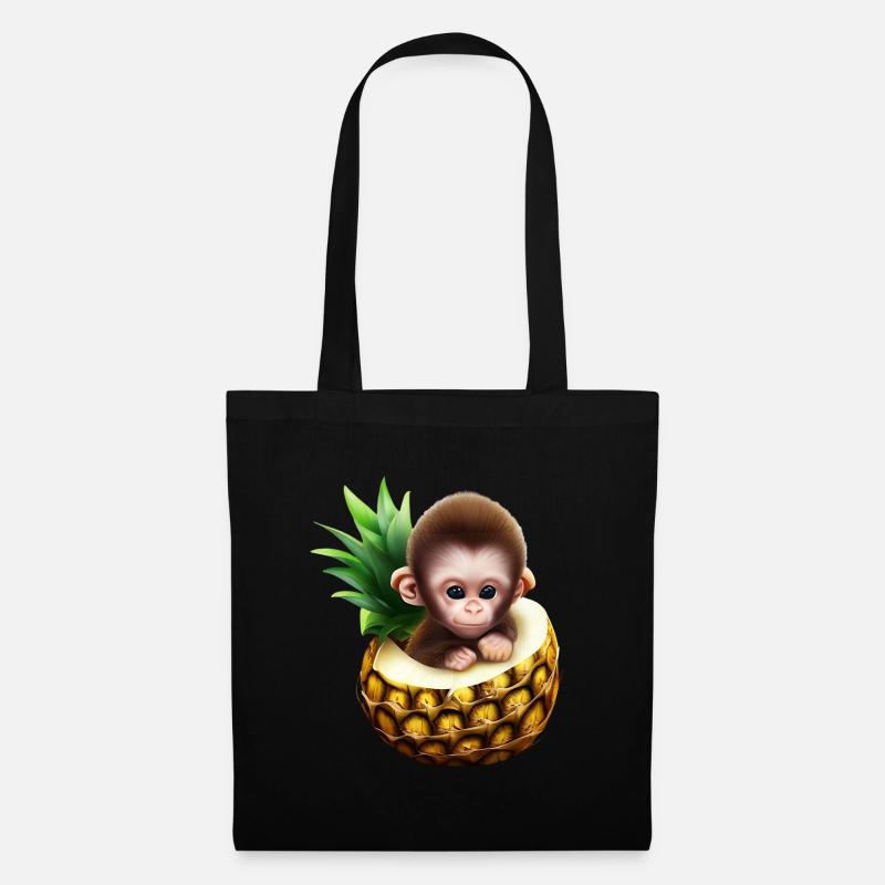 Kleiner Affe in einer Ananas - Stoffbeutel - Schwarz