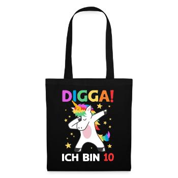 Digga Ich Bin 10 Jahre 10. Geburtstag Einhorn - Stoffbeutel - Schwarz - Vorne