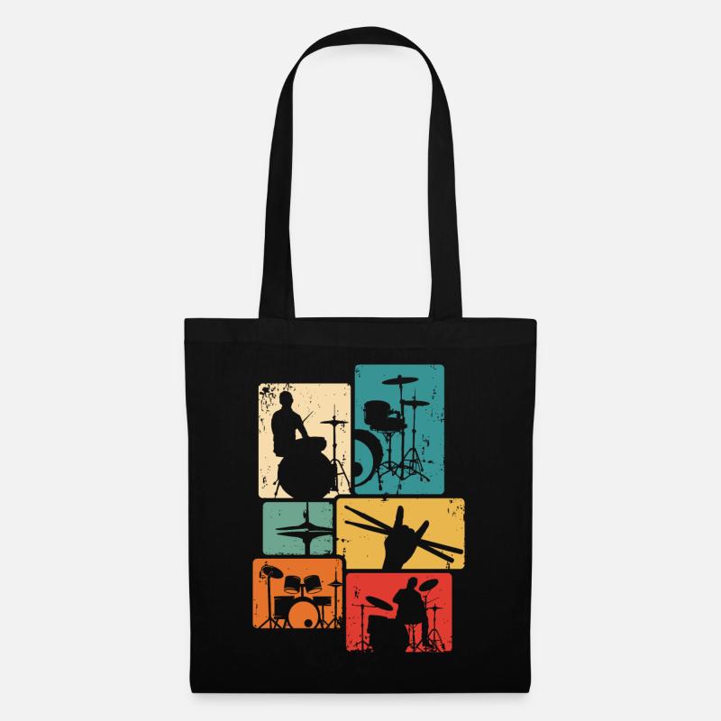 Schlagzeuger Retro Schlagzeug Drummer Musiker - Stoffbeutel - Schwarz