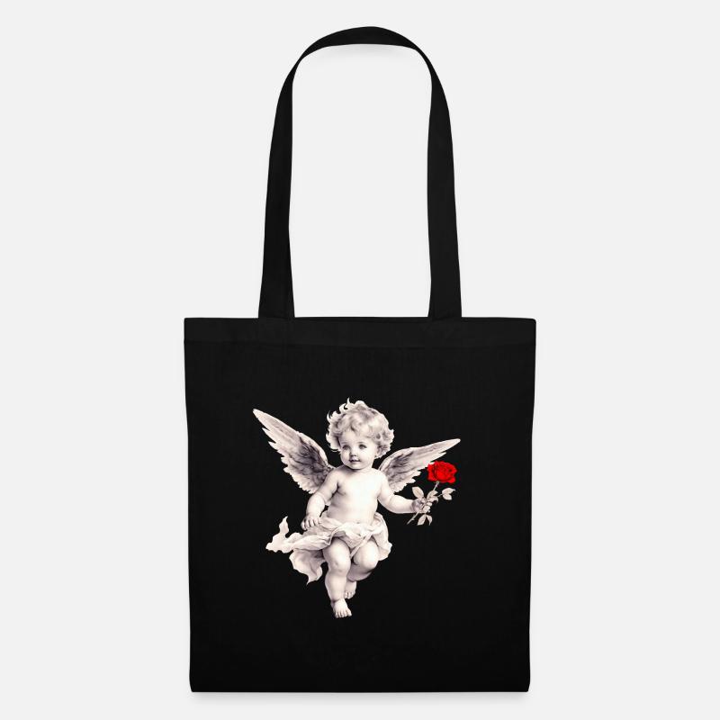 Amor mit Rose - Stoffbeutel - Schwarz