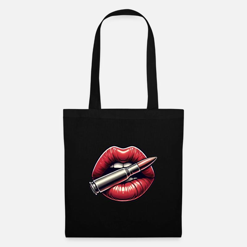 Kräftige Lippen mit Bullet-Grafikdesign - Stoffbeutel - Schwarz