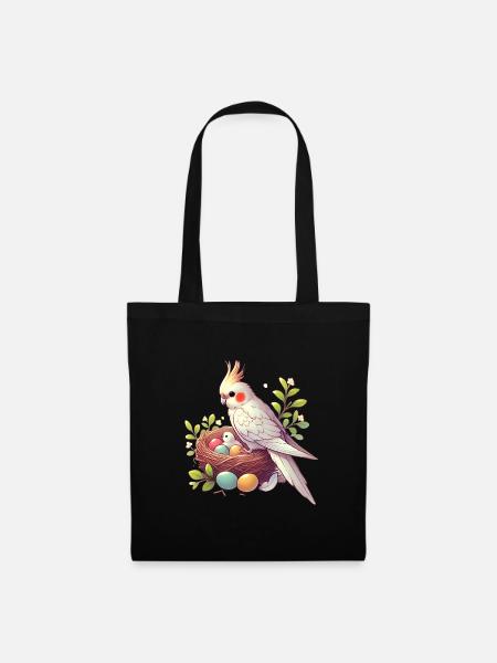 Nymphensittich-Nest mit Eiern Illustration - Stoffbeutel - Schwarz