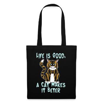 La vie est belle, un chat la rend meilleure. - Sac en tissu - noir - Devant