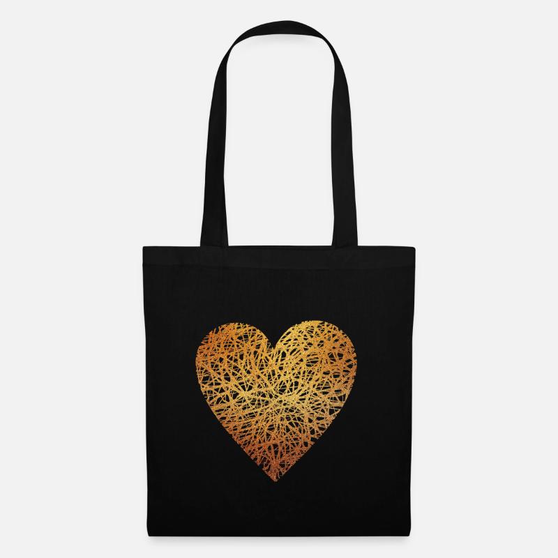 Herz - Gold - Liebe - Geschenk - Geschenkidee - Stoffbeutel - Schwarz
