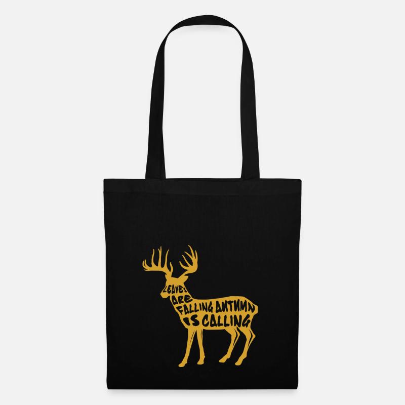 Hirsch Rentier Herbst Blätter Geschenk - Stoffbeutel - Schwarz