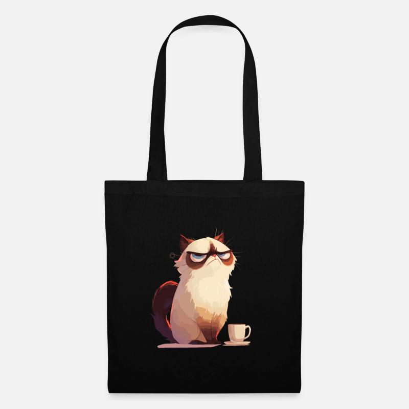 Grumpy | Katze | Genervte Katz | Kaffeeliebhaber - Stoffbeutel - Schwarz