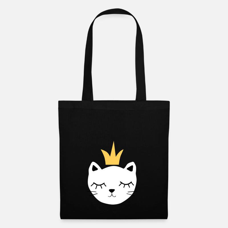 Weiße Katze mit Krone - Stoffbeutel - Schwarz
