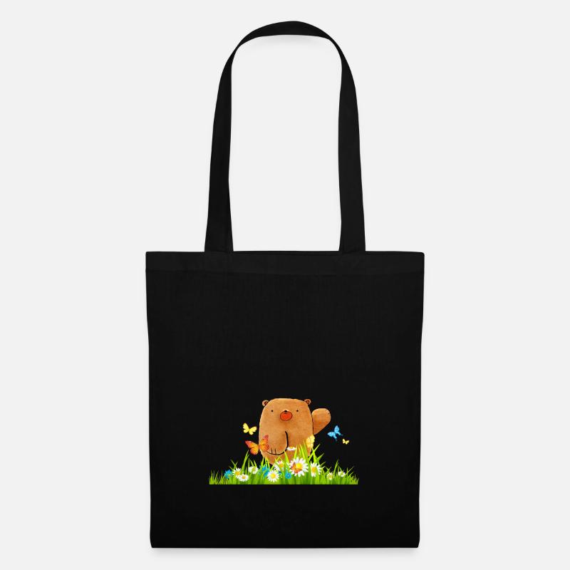 Süsser Bär Cartoon Schmetterlinge Geschenk Idee - Stoffbeutel - Schwarz
