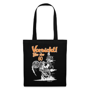 Bikerdesign Biker über 60 Vorsicht - RAHMENLOS® - Stoffbeutel - Schwarz - Vorne