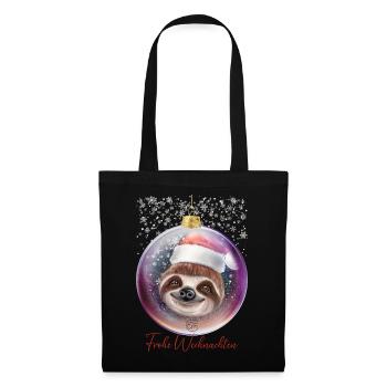 Frohe Weihnachten Weihnachtsoutfit Faultier - Stoffbeutel - Schwarz - Vorne