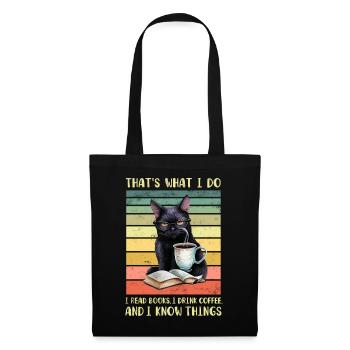 Black cat with coffee and book - Tote Bag - black - Front