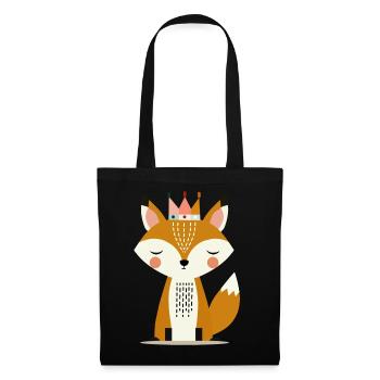 niedlicher Fuchs mit Krone – Minimalistische Kunst - Stoffbeutel - Schwarz - Vorne