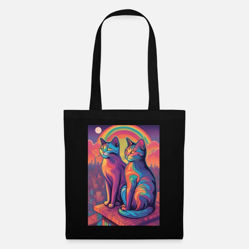 Psychodelische Katze Regenbogen - Stoffbeutel - Schwarz