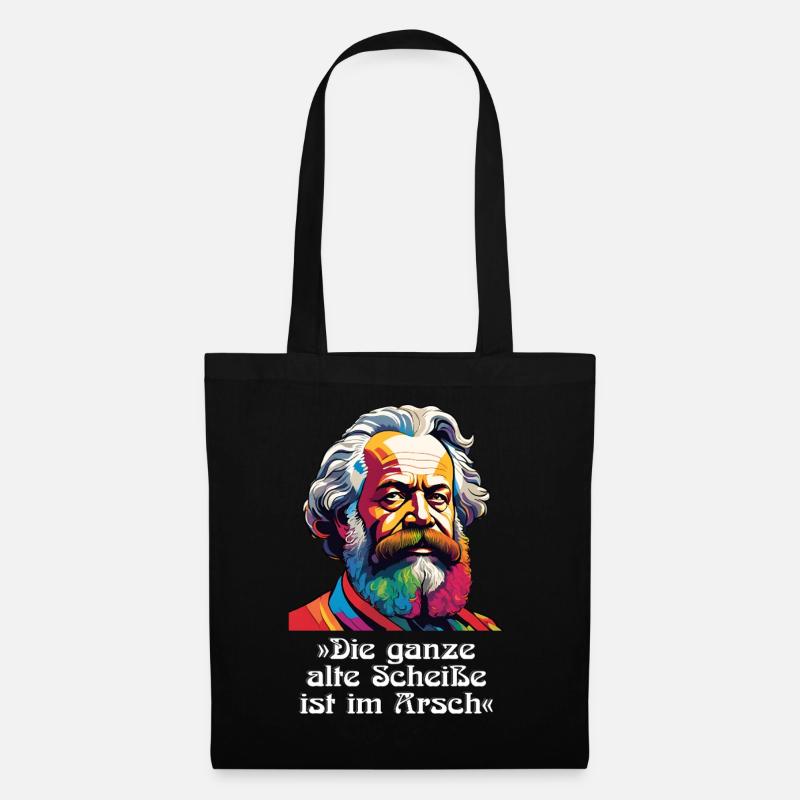 Marx Die ganze alte - Zitat Hochformat - Stoffbeutel - Schwarz