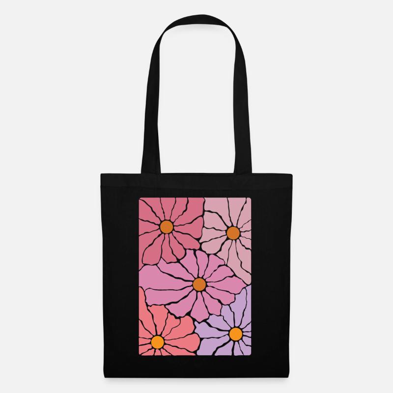 Boho Flora Blumen - Stoffbeutel - Schwarz