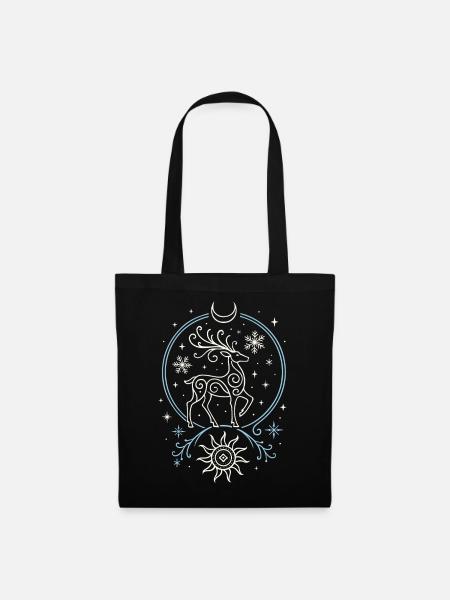 Yule Hirsch mit Sonne, Mond und Geweih - Stoffbeutel - Schwarz