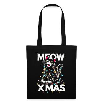 Miau Weihnachten süße Katze in Lichter gewickelt Weihnachten T-Shirt - Stoffbeutel - Schwarz - Vorne