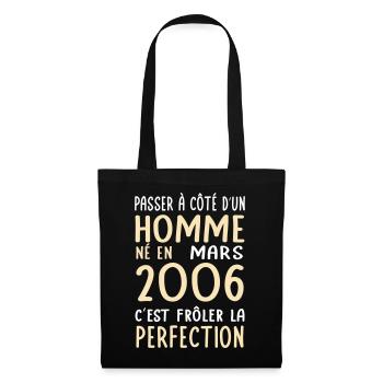 Anniversaire 20 ans - Né en Mars 2006 - Sac en tissu - noir - Devant