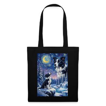 Hurlant au Mème de la Lune Chien Border Collie - Sac en tissu - noir - Devant
