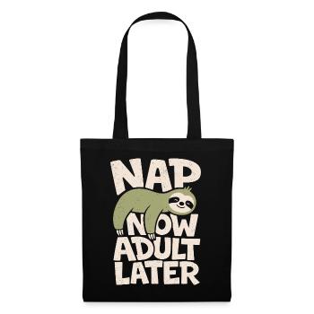 Faultier – Nap Now Adult Later - Stoffbeutel - Schwarz - Vorne