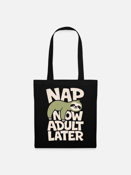 Faultier – Nap Now Adult Later - Stoffbeutel - Schwarz