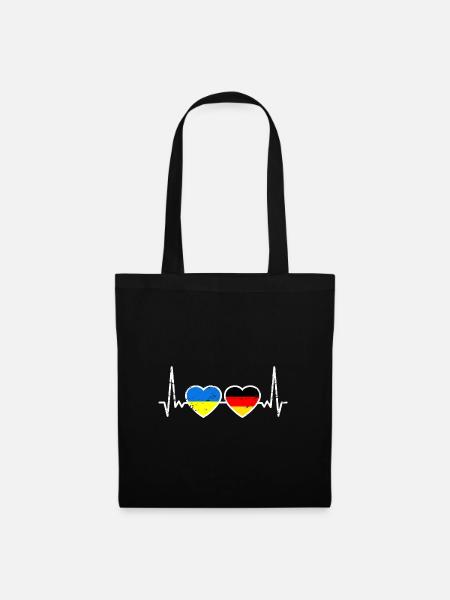Deutschland Ukraine Flagge Herzschlag Liebe - Stoffbeutel - Schwarz