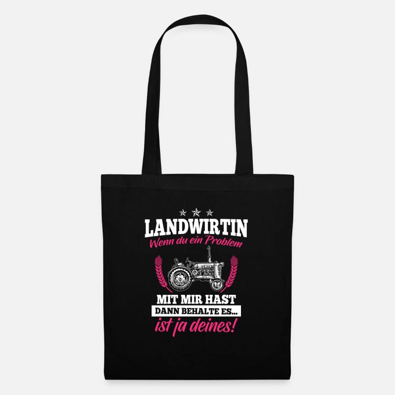 Landwirtin Shirt · Traktor · Frau · ein Problem? - Stoffbeutel - Schwarz
