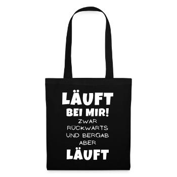 Läuft bei mir zwar rückwärts und Bergab aber läuft - Stoffbeutel - Schwarz - Vorne