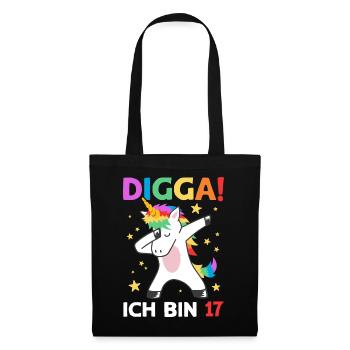 Digga Ich Bin 17 Jahre 17. Geburtstag Einhorn - Stoffbeutel - Schwarz - Vorne